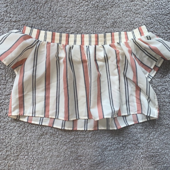 SOLD...Striped Off the Shoulder Crop Top - Picture 2 of 2